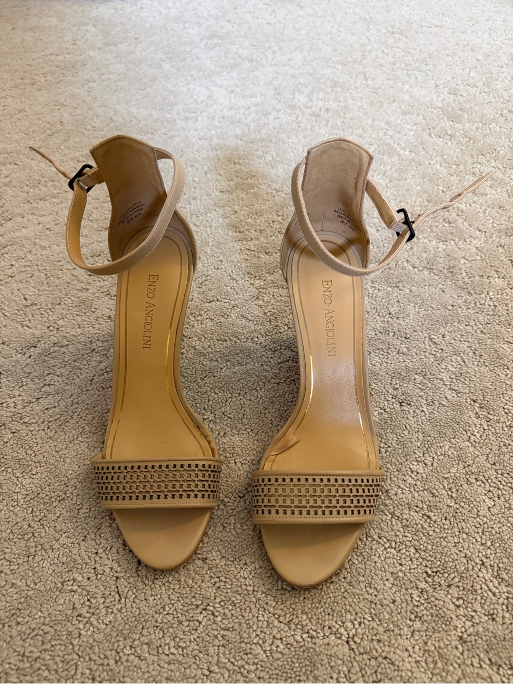 Enzo Angiolini Nude Open-Toe Ankle Strap Wedge Heels